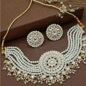 New Indian Pakistani chukar necklace set with earrings gold plated #504